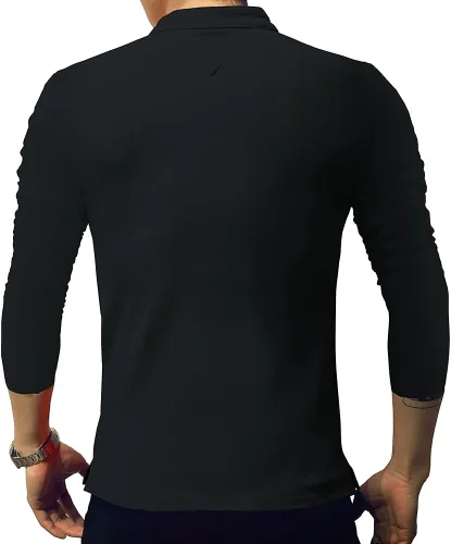 Vista 4 de LOGEEYAR Camisa polo de moda para hombre, de manga larga, ajustada, Henley, ropa de algodón piqué