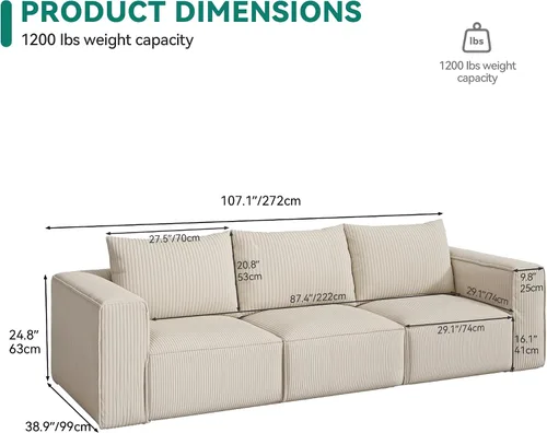 Vista 2 de YITAHOME Sofá seccional Cloud, sofá deshuesado, sofás seccionales para sala de estar Blanco lechoso