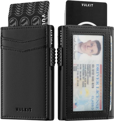 Vista 20 de VULKIT Billeteras delgadas para hombre, con bloqueo RFID, diseño minimalista con capacidad para hasta 11 tarjetas, Negro -, Minimalista