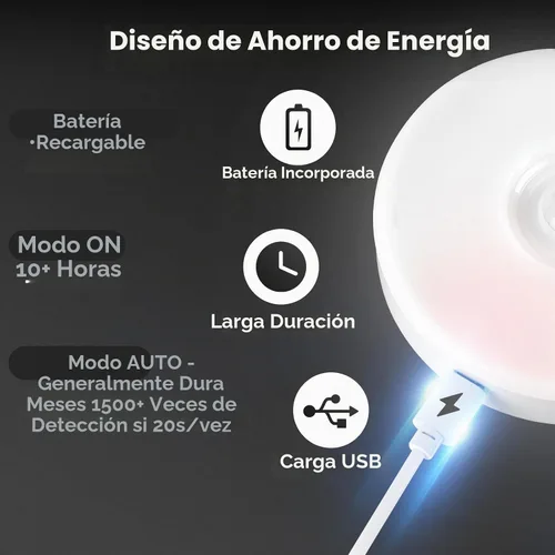 Vista 4 de Luz de sensor de movimiento LED recargable mejorada para interiores, batería brillante y duradera, luces de disco adhesivas con sensor de movimiento