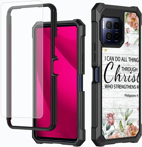 Vista 58 de Funda para T-Mobile Revvl 7 de 6.6 pulgadas con protector de pantalla, policarbonato duro de doble capa resistente y TPU suave a prueba de golpes