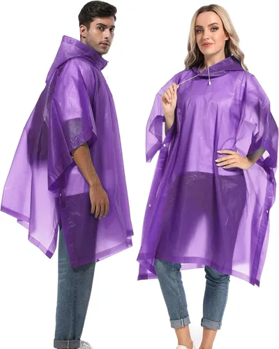 Vista 32 de Ponchos de lluvia reutilizables con capucha con cordón para adultos, abrigo de lluvia grueso impermeable, 2 paquetes