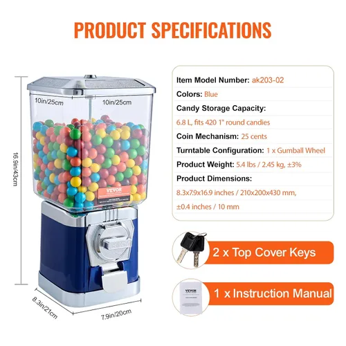 Vista 7 de VEVOR - Máquina expendedora de chicles para niños, de policarbonato, para tiendas de juegos, con monedas para cápsulas de juguete, bolas hinchables