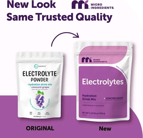 Vista 2 de Micro Ingredients Electrolitos en polvo, 1 libra (69 porciones) Sin azúcar Sabor a uva Sweet Concord Mezcla de bebida de hidratación de 1,000
