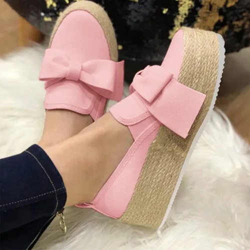 Vista 3 de Hbeylia Alpargatas - Tenis de plataforma para mujer, a la moda, con lazo, punta redonda, parte inferior gruesa, tacones altos, zapatos de lona
