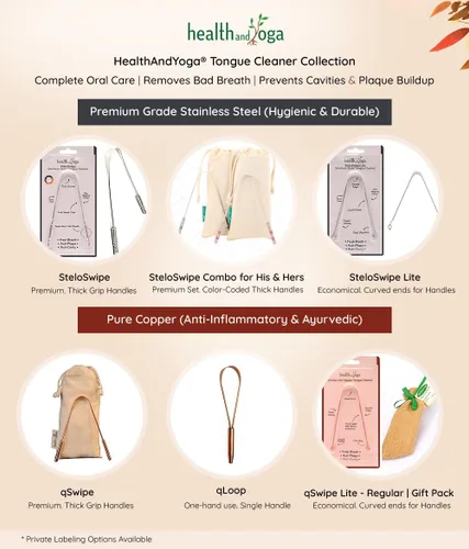 Vista 4 de HealthAndYoga™ qSwipe - Raspador limpiador de lengua de cobre, agarre higiénico, no sintético, limpiador de cepillo de lengua (cobre, paquete de 1)