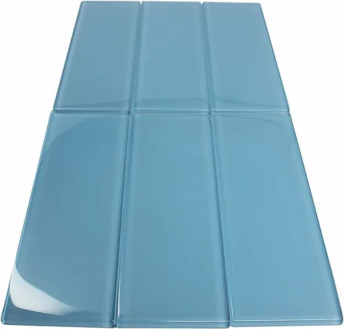 Vista 2 de Azulejo de metro de cristal azul pacífico de alta calidad de 3 x 9 para paredes de baño, salpicaduras de cocina Vogue Tile