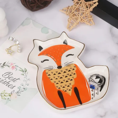 Vista 3 de Piudee Fox Jewelry - Soporte para platos para platos regalos de zorro para mujeres bandeja decorativa para joyas regalos divertidos para mujeres