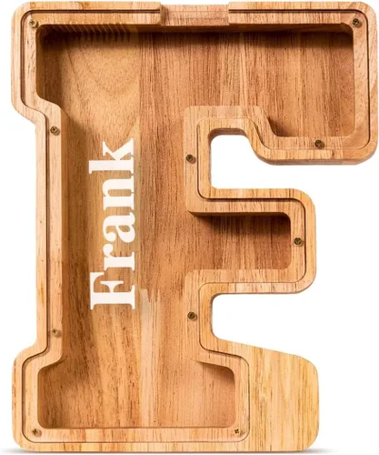 Vista 31 de SummiDate Alcancía de madera de letra para niños y niñas, Alfabeto, personalizada, regalo de cumpleaños y pascua para niños (A)