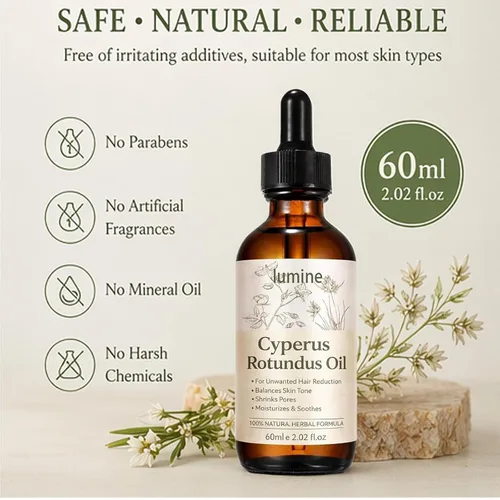 Vista 7 de LUMINE Cyperus Rotundus Oil 60ml - Natural Hair Reduction & Skin Care Oil, Moisturizing & Smoothing for Face and Body, 100% Herbal Formula