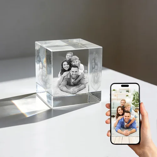 Vista 2 de Regalo de foto de cristal 3D personalizada – Imagen personalizada en cristal para boda, aniversario, memorial (mascota o ser querido), Navidad