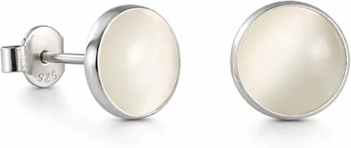 Vista 10 de Aretes de plata de ley 925 maciza hechos a mano con piedras preciosas redondas para mujeres y hombres, disponibles en piedras azules, negras
