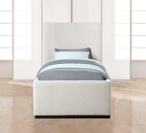 Vista 5 de Meridian Furniture OliverCream-T Colección Oliver Modern Cama individual tapizada de tela boucle contemporánea con acabado de cepillo de alambre