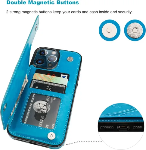Vista 7 de Vaburs Funda compatible con iPhone 13 Pro Max con tarjetero y diseño de mariposa en relieve, de piel sintética, doble botón, a prueba de golpes