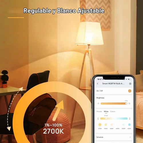 Vista 7 de Linkind - Bombillas inteligentes BR30, bombillas de inundación WiFi compatibles con Alexa y Google Home, bombilla de luz RGBTW que cambia