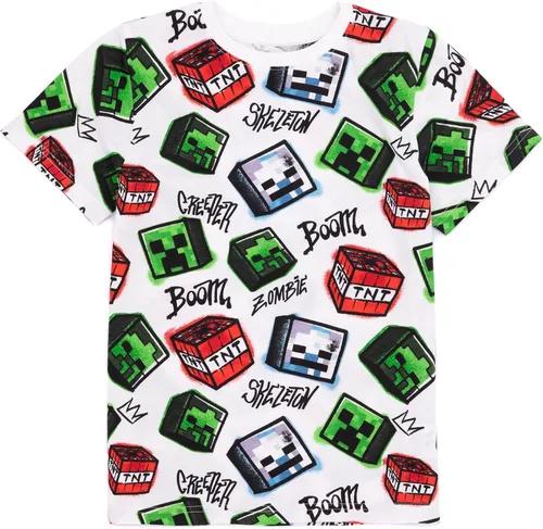 Vista 4 de Minecraft Paquete de 2 camisetas para niños, camiseta gráfica de manga corta en blanco y negro para niños y niñas, esqueleto y enredadera, conjunto