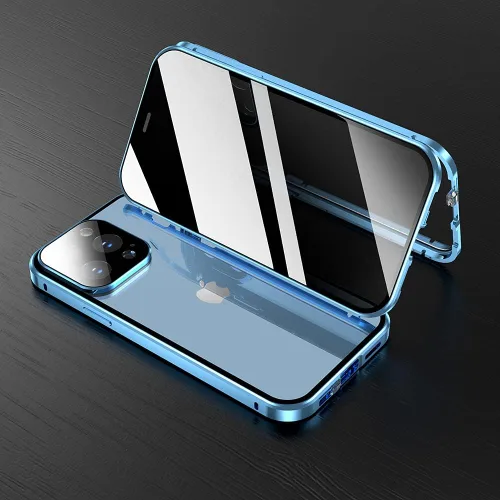 Vista 7 de Funda antimiradas con cerradura para iPhone 13 Pro, funda magnética de vidrio con protector de lente de cámara integrado, protector de pantalla