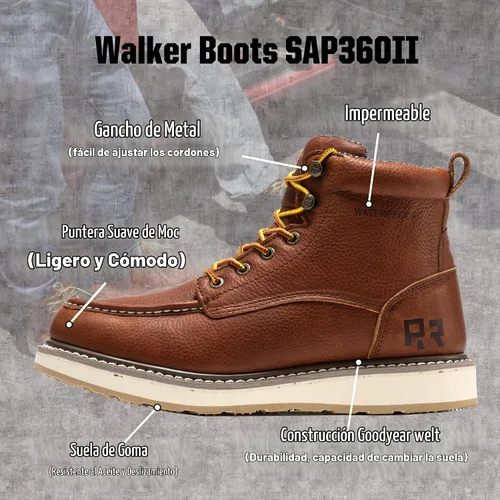 Vista 2 de ROCKROOSTER Walker SAP360II - Botas de trabajo impermeables para hombres, botas cómodas de punta suave de 6 pulgadas, zapatos de suela de cuña