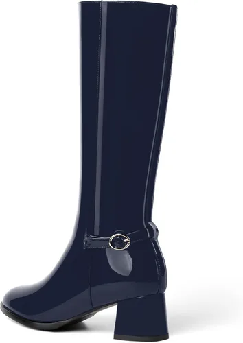 Vista 7 de SKYSTERRY Botas altas hasta la rodilla de tacón bajo con cremallera y puntera redonda para mujer de 2 pulgadas