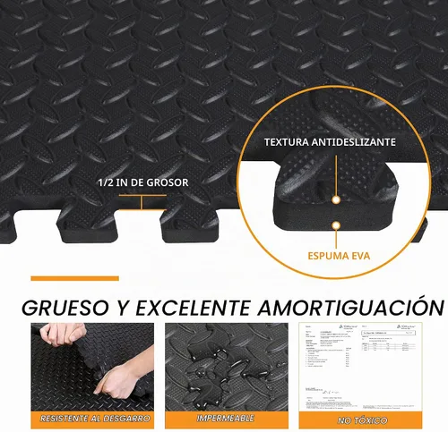 Vista 2 de Mat Block - Esterillas de piso de EVA para ejercicio: Tapetes de espuma interconectados de alto rendimiento - 6 baldosas (Área: 24 pies cuadrados)