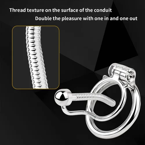 Vista 5 de Dispositivo de castidad masculina con bloqueo oculto, varilla uretral y anillo antideslizante, jaula de castidad de diseño hueco, jaula de acero