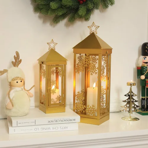 Vista 6 de NEEDOMO Decoraciones navideñas para exteriores e interiores, decoración de farol de vela de metal de 17/12 pulgadas, faroles de Navidad