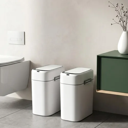 Vista 6 de FDW Cubo de Basura para Baño de 2.2 Galones con Tapa, Contenedor de Residuos de Plástico con Sensor Automático Delgado y Pequeño para Sala de Estar