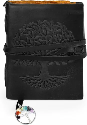 Vista 12 de Diario de cuero para mujeres y hombres, 200 páginas, 5 x 7 pulgadas, regalos para mujeres, diario de viaje, cuaderno de mujer, marcador de 7 chakras