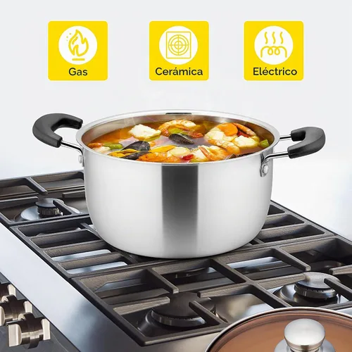 Vista 2 de E-far Olla de 6 cuartos de galón, olla de sopa de metal de acero inoxidable con tapa de vidrio para cocinar, saludable y libre de óxido, resistente