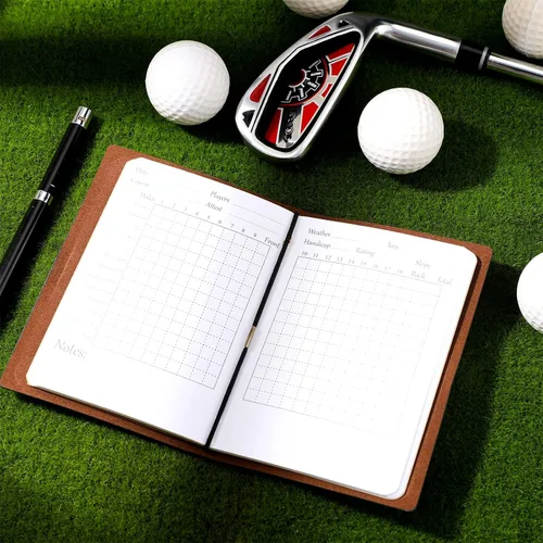 Vista 5 de Chinco Libro de puntuación de golf, libro de yarda de golf, bolsillo trasero, de cuero, para deportes y accesorios para palos de golf al aire libre