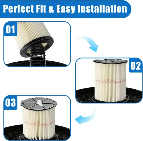 Vista 5 de 1 paquete de filtro de cartucho húmedo/seco de repuesto para aspiradora Craftsman 9-17816, compatible con aspiradoras de 5 galones y más grandes
