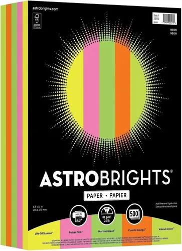 Vista 5 de Papel de colores brillantes, Neenah Astrobrights®, tamaño de papel carta, 24 libras, colores surtidos, resma de 500 hojas