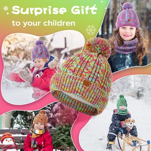 Vista 6 de Conjunto de gorro, bufanda y guantes para niños, gorro de punto para invierno, polaina para calentar el cuello