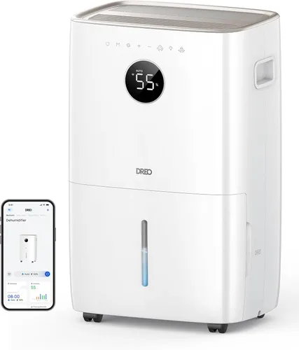 Vista 9 de Dreo 711S - Deshumidificador inteligente de 110 pintas para sótano, 4500 pies cuadrados para habitación grande, tanque de agua de 2 galones