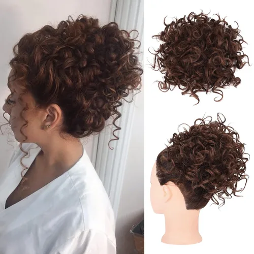 Vista 19 de HOOJIH - Moño desordenado para el pelo, pieza de pelo con cordón elástico, onda suelta, gran moño rizado, corto, extensión de cola de caballo Negro