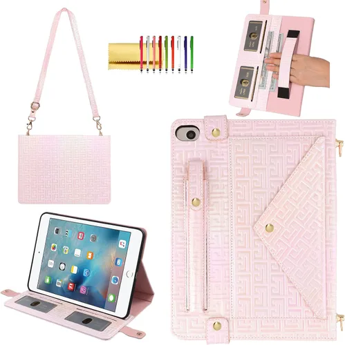 Vista 64 de Funda tipo bolso para iPad mini de 5ª/4ª/3ª/2ª/1ª generación de 7.9 pulgadas, Techcircle funda ligera tipo folio con soporte bandolera con billetera
