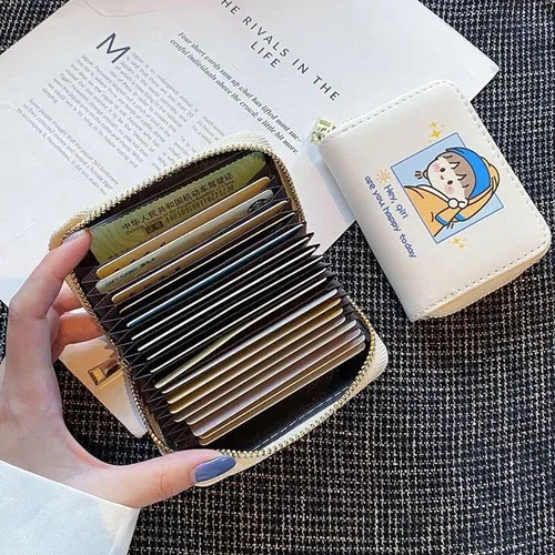 Vista 2 de Funda para tarjetas de crédito, con cremallera, para tarjetas de identificación, cartera para mujer, estampado de anime, Blanco, Imprimir -Hey, Gerl