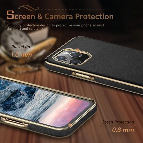 Vista 3 de LOHASIC Funda para iPhone 12/12 Pro para hombre, cuero de lujo, delgada, clásica, agarre suave, a prueba de golpes, protección de cuerpo completo