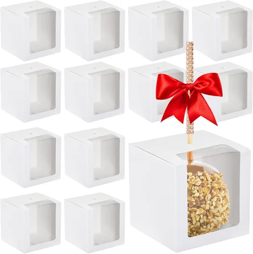 Vista 8 de 100 cajas de manzana de caramelo con agujero, cajas de manzana caramelo de 4 x 4 x 4 pulgadas, caja de regalo de regreso a clases, contenedor