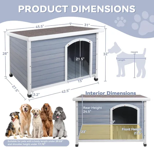 Vista 2 de Petsfit - casetas cuchas de madera para perros pequeños, medianos y perros grandes, resistente a la intemperie para perros, con patas elevadas.
