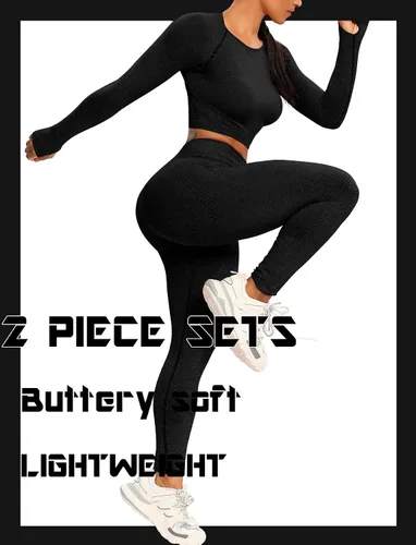 Vista 3 de SEASUM Conjuntos de entrenamiento para mujer, cintura alta, sin costuras, lindos leggings de yoga, conjuntos de entrenamiento para mujer, ropa