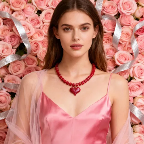 Vista 2 de YUJIE - Collar de corazón grueso para mujer, collar de corazón exagerado con cadena de cuentas acrílicas