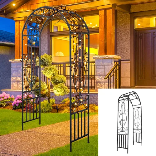 Vista 7 de Arco de jardín para exteriores, 86.6 pulgadas de alto x 44.1 pulgadas de ancho, enrejado de metal, plantas trepadoras para bodas, fiestas de césped
