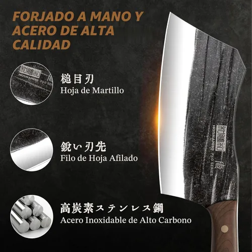 Vista 3 de HOSHANHO Juego de Cuchillos de Carnicero, Juego de Cuchillos de Chef Serbios de Acero de Alto Carbono de 3 Piezas con Cuchillo de Deshuesar