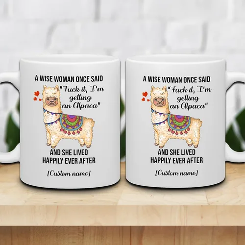 Vista 2 de WHIDOBE Regalos divertidos personalizados de alpaca para mujeres, taza de café de cerámica personalizada de 11 onzas y 15 onzas para amantes