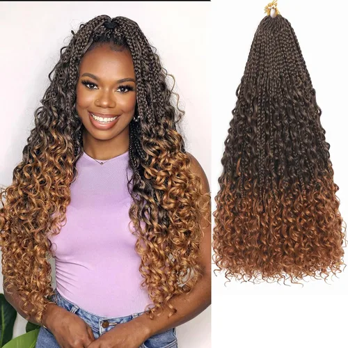 Vista 34 de Flagship 9 Paquetes Goddess Box Braids Cabello de Ganchillo para Mujeres Negras - 10 Pulgadas Pre-enrollado con Puntas Rizadas, Estilo Bohemio 1b