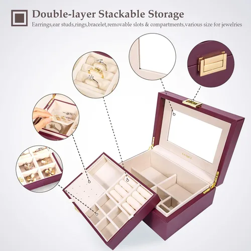 Vista 3 de LANDICI Joyero organizador para mujeres y adolescentes estuche grande de almacenamiento de joyas con espejo y bandeja extraíble de 2 capas soporte