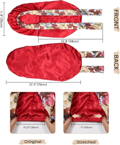Vista 5 de Gorro largo de satén para trenzas, capó de seda para dormir, banda elástica para mujeres negras, cabello rizado