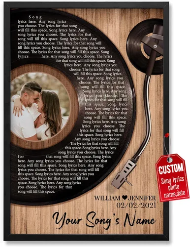Vista 39 de H-DEWALL póster personalizable con letra de tu canción favorita y foto, lienzo inspirador con marco, arte de pared, regalo romántico para mujer