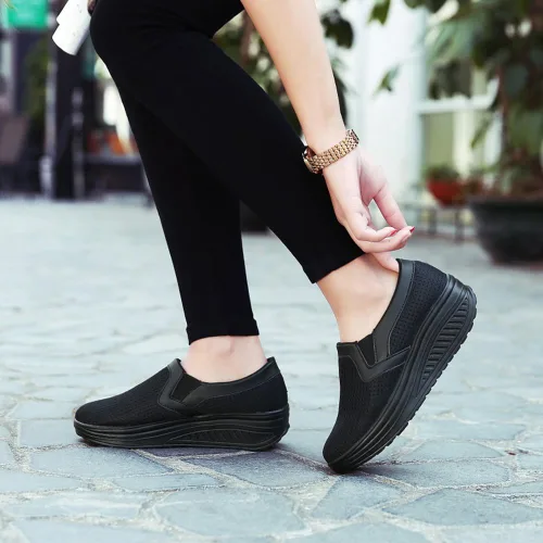 Vista 5 de L LOUBIT Zapatos de cuña para mujer, zapatillas de malla transpirable, zapatos cómodos para caminar